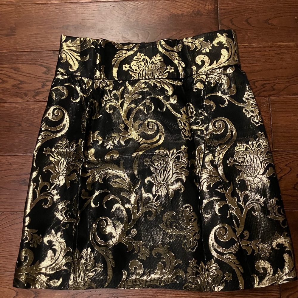 Gianni Bini Black and Gold Floral paisley Mini Skirt
